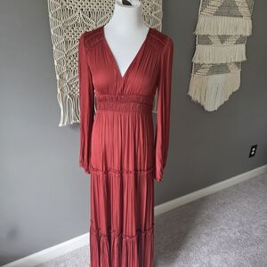 Anthropologie Deep Red Long Sleeve Dress